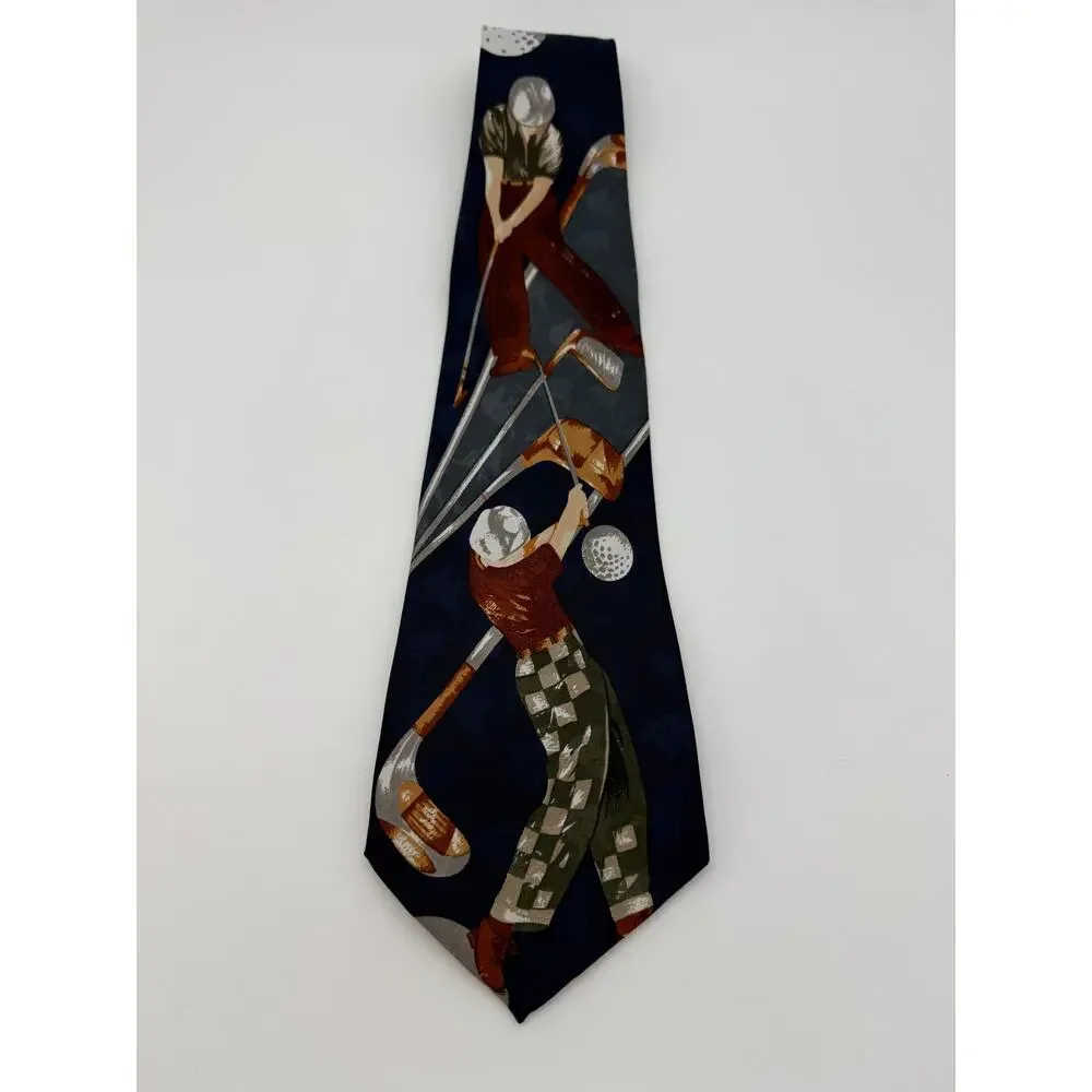 Vintage Next Blue Brown and Gray Handmade‎ Golf Design Silk Dress Suit Neck Tie